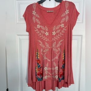 Soft Surroundings pink embroidery top